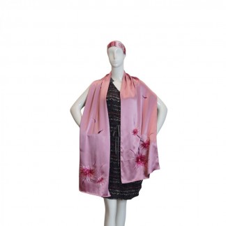 Silk scarf hand-embroidered with flower and leaf 40*200 cm-Model 7